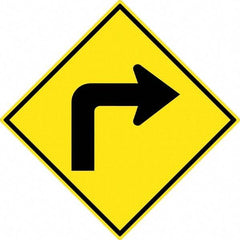 NMC - "Right Turn Arrow", 30" Wide x 30" High, Aluminum Traffic Control Signs - 0.08" Thick, Black on Yellow, High Intensity Reflectivity, Diamond, Post Mount - Exact Tool & Supply