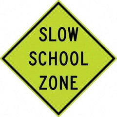NMC - "Slow School Zone", 30" Wide x 30" High, Aluminum Traffic Control Signs - 0.08" Thick, Black on Yellow, Diamond Grade Reflectivity, Diamond, Post Mount - Exact Tool & Supply