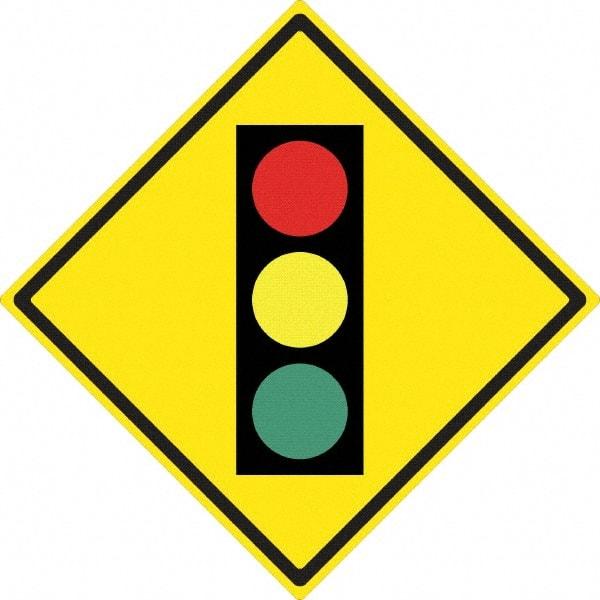 NMC - "Stop Light", 24" Wide x 24" High, Aluminum Traffic Control Signs - 0.08" Thick, Black, Red, Yellow, Green, High Intensity Reflectivity, Diamond, Post Mount - Exact Tool & Supply