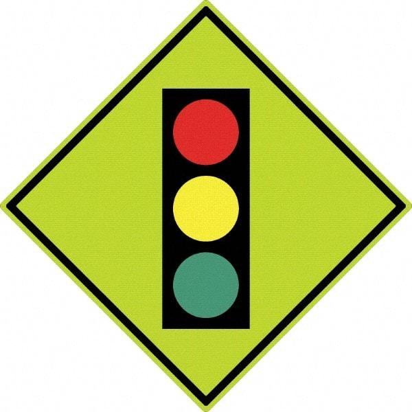 NMC - "Stop Light", 30" Wide x 30" High, Aluminum Traffic Control Signs - 0.08" Thick, Black, Red, Yellow, Green, Diamond Grade Reflectivity, Diamond, Post Mount - Exact Tool & Supply