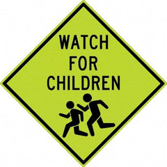 NMC - "Watch For Children", "Children Running", 30" Wide x 30" High, Aluminum Warning & Safety Reminder Signs - 0.08" Thick, Black on Yellow, Diamond Grade Reflectivity, Diamond, Post Mount - Exact Tool & Supply