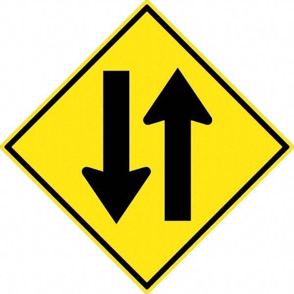 NMC - "Up and Down Arrow", 30" Wide x 30" High, Aluminum Traffic Control Signs - 0.08" Thick, Black on Yellow, High Intensity Reflectivity, Diamond, Post Mount - Exact Tool & Supply