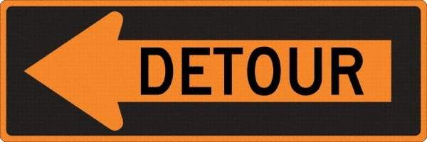 NMC - "Left Detour Inside", 30" Wide x 30" High, Aluminum Traffic Control Signs - 0.08" Thick, Black on Orange, High Intensity Reflectivity, Diamond, Post Mount - Exact Tool & Supply