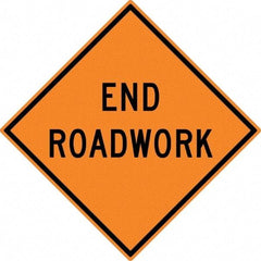 NMC - "End Roadwork", 30" Wide x 30" High, Aluminum Traffic Control Signs - 0.08" Thick, Black on Orange, High Intensity Reflectivity, Diamond, Post Mount - Exact Tool & Supply