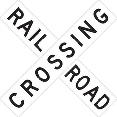NMC - "Railroad Crossing", 48" Wide x 48" High, Aluminum Traffic Control Signs - 0.08" Thick, Black on White, High Intensity Reflectivity, Square, Post Mount - Exact Tool & Supply