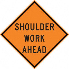 NMC - "Shoulder Work Ahead", 30" Wide x 30" High, Aluminum Construction Roadway Signs - 0.08" Thick, Black on Orange, High Intensity Reflectivity, Diamond, Post Mount - Exact Tool & Supply