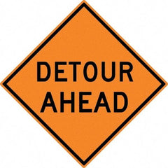 NMC - "Detour Ahead", 30" Wide x 30" High, Aluminum Construction Roadway Signs - 0.08" Thick, Black on Orange, High Intensity Reflectivity, Diamond, Post Mount - Exact Tool & Supply