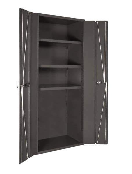 Durham - 3 Shelf Locking Storage Cabinet - Steel, 38" Wide x 26" Deep x 72" High, Gray - Exact Tool & Supply