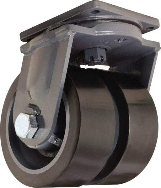 Hamilton - 10" Diam x 4" Wide x 13" OAH Top Plate Mount Dual Swivel Caster - Polyurethane Mold on Forged Steel, 13,000 Lb Capacity, Tapered Roller Bearing, 8-1/2 x 8-1/2" Plate - Exact Tool & Supply