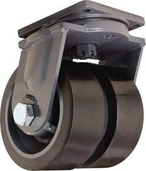Hamilton - 10" Diam x 4" Wide x 13" OAH Top Plate Mount Dual Swivel Caster - Polyurethane Mold on Forged Steel, 13,000 Lb Capacity, Tapered Roller Bearing, 8-1/2 x 8-1/2" Plate - Exact Tool & Supply