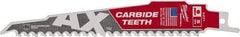 Milwaukee Tool - 6" Long x 1" Thick, Bi-Metal Reciprocating Saw Blade - Tapered Profile, 5 TPI, Toothed Edge, Universal Shank - Exact Tool & Supply