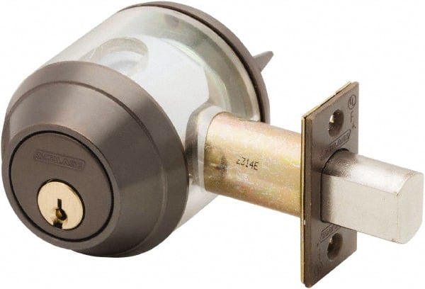 Schlage - 1-3/8 to 2-1/4" Door Thickness, Oil Rubbed Bronze Finish, Key Operated Deadbolt - Exact Tool & Supply