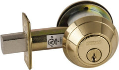 Schlage - 1-3/8 to 2-1/4" Door Thickness, Bright Brass Finish, Key Operated Deadbolt - Exact Tool & Supply