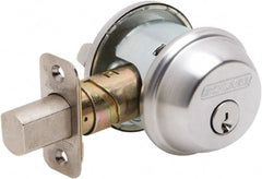 Schlage - 1-3/8 to 2-1/4" Door Thickness, Satin Chrome Finish, Key Operated Deadbolt - Exact Tool & Supply