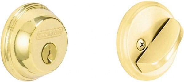 Schlage - 1-3/8 to 2-1/4" Door Thickness, Bright Brass Finish, Key Operated Deadbolt - Exact Tool & Supply
