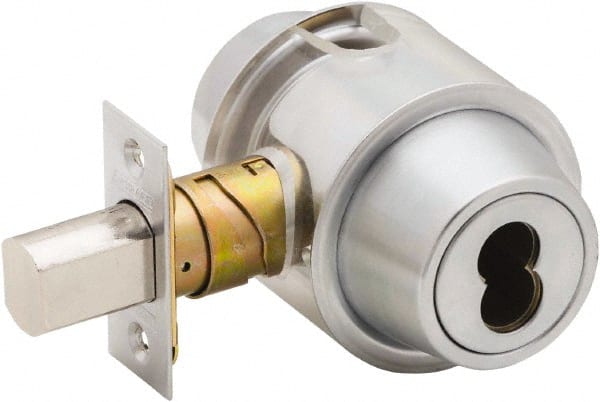 Schlage - 1-3/8 to 2-1/4" Door Thickness, Satin Chrome Finish, Key Operated Deadbolt - Exact Tool & Supply