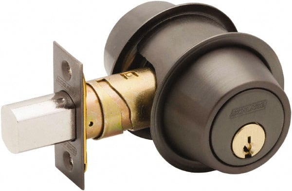 Schlage - 1-3/8 to 2-1/4" Door Thickness, Oil Rubbed Bronze Finish, Key Operated Deadbolt - Exact Tool & Supply