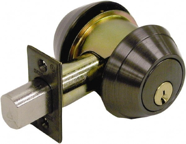 Schlage - 1-3/8 to 2-1/4" Door Thickness, Oil Rubbed Bronze Finish, Key Operated Deadbolt - Exact Tool & Supply