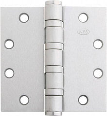 IVES - 4-1/2" Long x 4-1/2" Wide x 1.34" Thick, Stainless Steel Full Mortise Ball Bearing Hinge - Satin Chrome Finish, 5 Knuckles, 8 Holes - Exact Tool & Supply