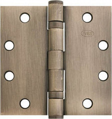 IVES - 4-1/2" Long x 4-1/2" Wide x 1.34" Thick, Stainless Steel Full Mortise Ball Bearing Hinge - Satin Chrome Finish, 5 Knuckles, 8 Holes - Exact Tool & Supply