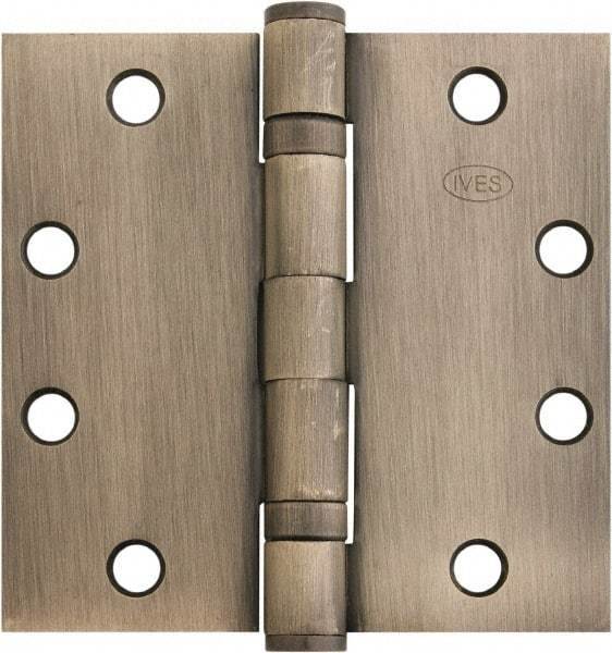 IVES - 4-1/2" Long x 4-1/2" Wide x 1.34" Thick, Stainless Steel Full Mortise Ball Bearing Hinge - Stainless Steel Finish, 5 Knuckles, 8 Holes - Exact Tool & Supply