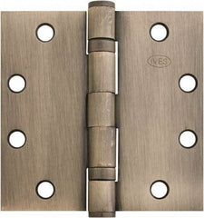 IVES - 4-1/2" Long x 4-1/2" Wide x 1.34" Thick, Stainless Steel Full Mortise Ball Bearing Hinge - Stainless Steel Finish, 5 Knuckles, 8 Holes - Exact Tool & Supply