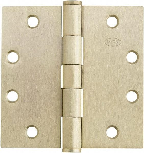 IVES - 4-1/2" Long x 4-1/2" Wide x 1.34" Thick, Stainless Steel Full Mortise Ball Bearing Hinge - Satin Chrome Finish, 5 Knuckles, 8 Holes - Exact Tool & Supply