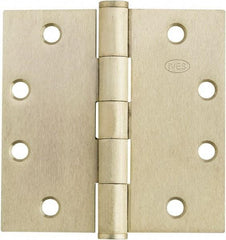 IVES - 4-1/2" Long x 4-1/2" Wide x 1.34" Thick, Stainless Steel Full Mortise Ball Bearing Hinge - Satin Chrome Finish, 5 Knuckles, 8 Holes - Exact Tool & Supply