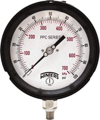 Winters - 4-1/2" Dial, 1/4 Thread, 0-100 Scale Range, Pressure Gauge - Bottom Connection Mount, Accurate to ±0.5% of Scale - Exact Tool & Supply