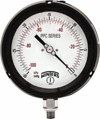 Winters - 4-1/2" Dial, 1/4 Thread, 30-0 Hg VAC Scale Range, Pressure Gauge - Bottom Connection Mount, Accurate to ±0.5% of Scale - Exact Tool & Supply