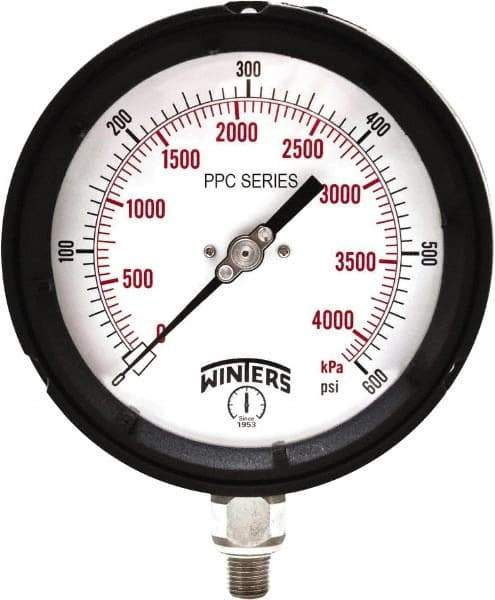 Winters - 4-1/2" Dial, 1/4 Thread, 0-600 Scale Range, Pressure Gauge - Bottom Connection Mount, Accurate to ±0.5% of Scale - Exact Tool & Supply