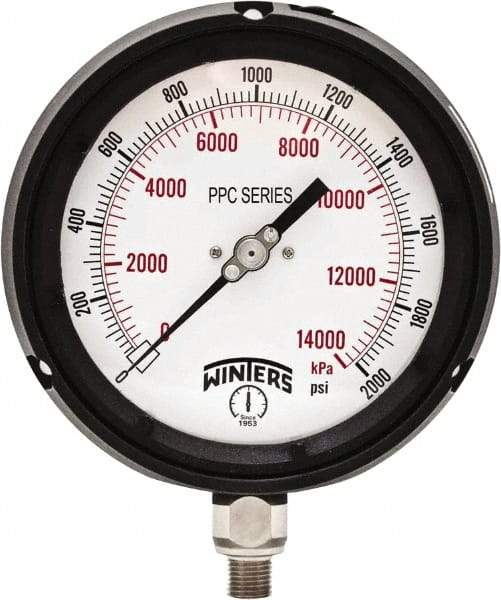 Winters - 4-1/2" Dial, 1/4 Thread, 0-2,000 Scale Range, Pressure Gauge - Bottom Connection Mount, Accurate to ±0.5% of Scale - Exact Tool & Supply