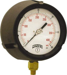 Winters - 4-1/2" Dial, 1/4 Thread, 0-60 Scale Range, Pressure Gauge - Bottom Connection Mount, Accurate to ±0.5% of Scale - Exact Tool & Supply