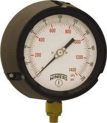 Winters - 4-1/2" Dial, 1/4 Thread, 0-200 Scale Range, Pressure Gauge - Bottom Connection Mount, Accurate to ±0.5% of Scale - Exact Tool & Supply