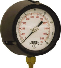 Winters - 4-1/2" Dial, 1/4 Thread, 0-160 Scale Range, Pressure Gauge - Bottom Connection Mount, Accurate to ±0.5% of Scale - Exact Tool & Supply
