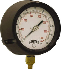 Winters - 4-1/2" Dial, 1/4 Thread, 0-100 Scale Range, Pressure Gauge - Bottom Connection Mount, Accurate to ±0.5% of Scale - Exact Tool & Supply