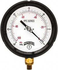 Winters - 4-1/2" Dial, 1/4 Thread, 30" HG Vac Scale Range, Pressure Gauge - Bottom Connection Mount, Accurate to ±0.5% of Scale - Exact Tool & Supply
