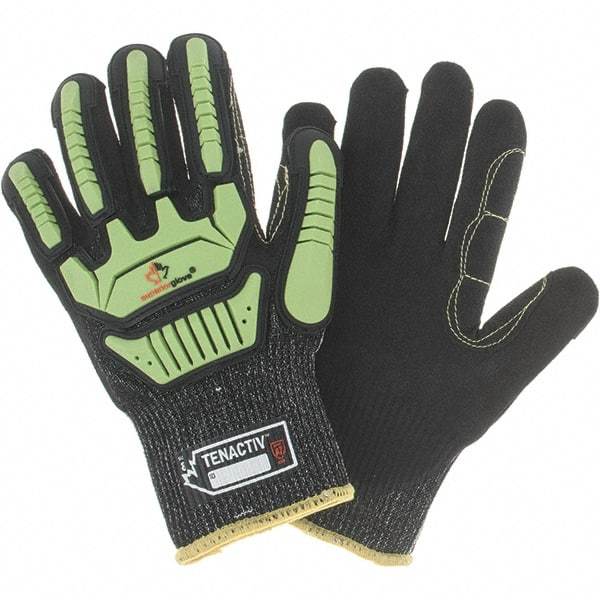 Value Collection - Size M, ANSI Cut Lvl A7, Puncture Lvl 3, Abrasion Lvl 4, Cut & Puncture Resistant Gloves - Palm Coated, Hi-Vis Lime/Black - Exact Tool & Supply