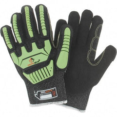 Value Collection - Size L, ANSI Cut Lvl A7, Puncture Lvl 3, Abrasion Lvl 4, Cut & Puncture Resistant Gloves - Palm Coated, Hi-Vis Lime/Black - Exact Tool & Supply
