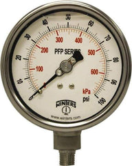 Winters - 4" Dial, 1/4 Thread, 0-100 Scale Range, Pressure Gauge - Bottom Connection Mount, Accurate to 0.01% of Scale - Exact Tool & Supply