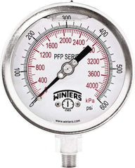 Winters - 4" Dial, 1/4 Thread, 0-600 Scale Range, Pressure Gauge - Bottom Connection Mount, Accurate to 1% Full-Scale of Scale - Exact Tool & Supply