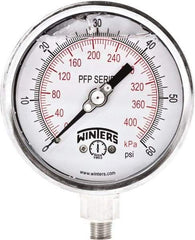 Winters - 4" Dial, 1/4 Thread, 0-60 Scale Range, Pressure Gauge - Bottom Connection Mount, Accurate to 0.01% of Scale - Exact Tool & Supply