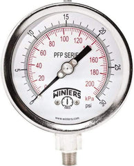 Winters - 4" Dial, 1/4 Thread, 0-30 Scale Range, Pressure Gauge - Bottom Connection Mount, Accurate to 0.01% of Scale - Exact Tool & Supply