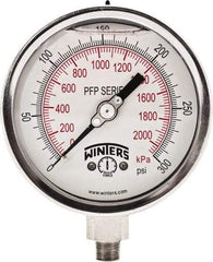 Winters - 4" Dial, 1/4 Thread, 0-300 Scale Range, Pressure Gauge - Bottom Connection Mount, Accurate to 1% Full-Scale of Scale - Exact Tool & Supply