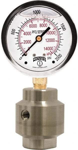 Winters - 2-1/2" Dial, 1/4 Thread, 0-1,000 Scale Range, Pressure Gauge - Bottom Connection Mount, Accurate to 1.5% of Scale - Exact Tool & Supply