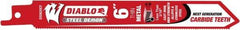 Freud - 6" Long x 1" Thick, Carbide Reciprocating Saw Blade - Straight Profile, 20 TPI, Toothed Edge, Tang Shank - Exact Tool & Supply