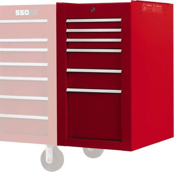 Proto - 6 Drawer Red Side Cabinet - 19" Wide x 34" High x 25" Deep, Use with Proto Roller Cabinet - Exact Tool & Supply