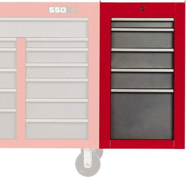 Proto - 5 Drawer Red/Gray Side Cabinet - 19" Wide x 34" High x 25" Deep, Use with Proto Roller Cabinet - Exact Tool & Supply