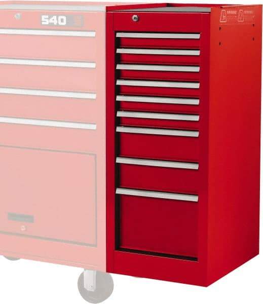 Proto - 9 Drawer Red Side Cabinet - 15" Wide x 35" High x 18" Deep, Use with Vinyl Top, Drawer Liners - Exact Tool & Supply