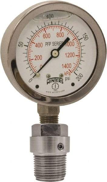 Winters - 2-1/2" Dial, 1/4 Thread, 0-100 Scale Range, Pressure Gauge - Bottom Connection Mount, Accurate to 1.5% of Scale - Exact Tool & Supply